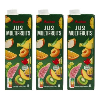 Auchan Jus multifruits à base de concentré, Lot de 3x1L