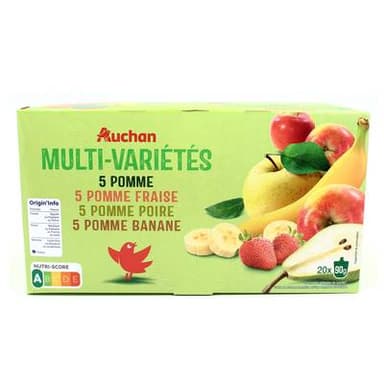 Auchan Compote Gourdes Multivarité Allégée en Sucre, 20x90g