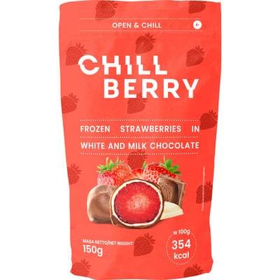 Chill Berry  Fraise enrobée de chocolat blanc et au lait, 150g