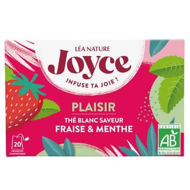 Joyce Thé Blanc Saveur Fraise et  Menthe Bio - Plaisir, 20  sachets
