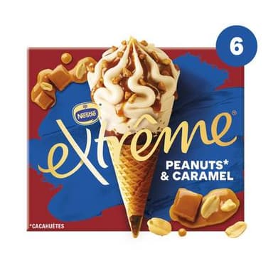 Extrême Glace Cônes Peanuts Caramel, 6 cônes - 456g