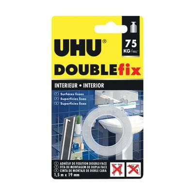 Uhu Ruban adhésif double face ultra fort pour intérieur, Dimension 1,50 m x 19 mm