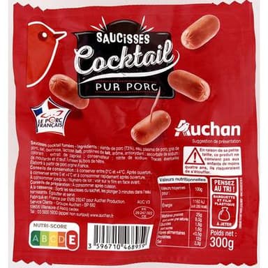 Auchan Saucisses Cocktail Pur Porc, 300g