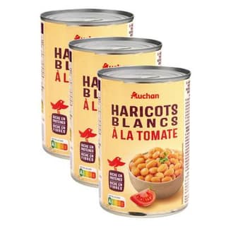 Auchan Haricots blancs à la tomate, Lot de 3x400g