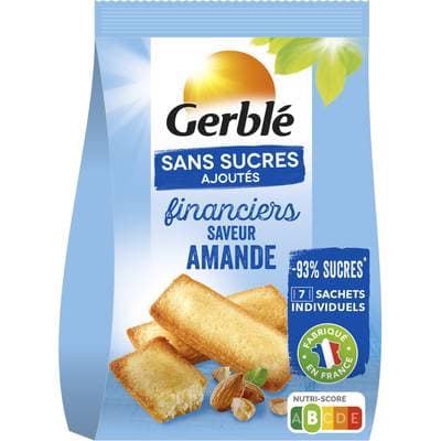 Gerblé Sans Sucres Ajoutés 7 Financiers Saveur Amande -92% de sucres en moins, 175g