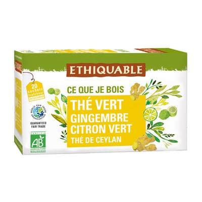 3760091720160 - Ethiquable - Commerce Equitable - Thé vert gingembre citron vert bio de Ceylan- 20 sachets