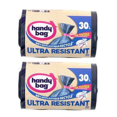 Handy Bag Sacs poubelle 30L liens ultra-résistants, Lot de 2x20 sacs de 30L