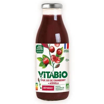 Vitabio Pur jus de Cranberry du Québec Bio Sans Sucres ajoutés, 50cl