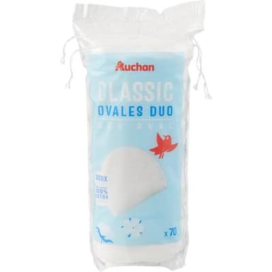 Auchan Classic cotons ovales duo à démaquiller, 70 pièces