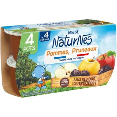 Nestlé - Naturnes Pommes pruneau Bol Bébé Dès 4 mois, 4x130g