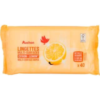 Auchan Lingettes multi-surfaces saveur citron, 40 lingettes