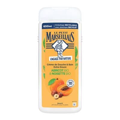 Le Petit Marseillais Crème de douche & bain extra douce abricot bio et noisette bio, 650ml