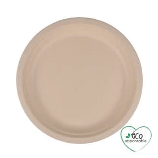 Homea Assiettes rondes canne sucre 22cm naturel, 12 assiettes