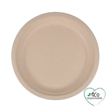 Homea Assiettes rondes canne sucre 22cm naturel, 12 assiettes