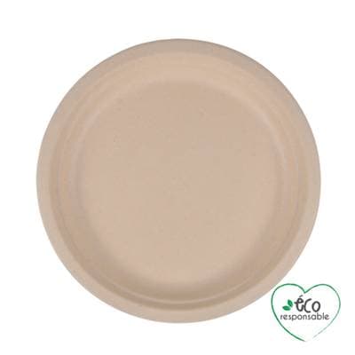 Homea Assiettes rondes canne sucre 22cm naturel, 12 assiettes