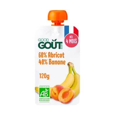 Good Goût Banane Abricot Bio Gourde Bébé dès 4 mois, 120g
