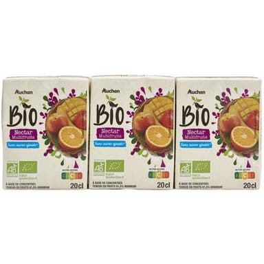 Auchan BIO Nectar multifruits bio sans sucres ajoutés, 6x20cl
