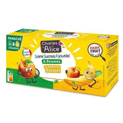 Charles et Alice Gourdes compote gourdes pomme banane, 12 gourdes de 90g