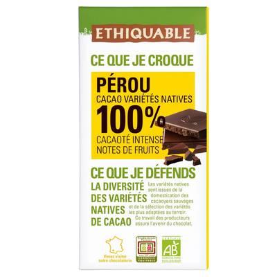 3760278865660 - Ethiquable - Commerce Equitable - Chocolat noir notes de fruits 100% Cacao Bio du Pérou