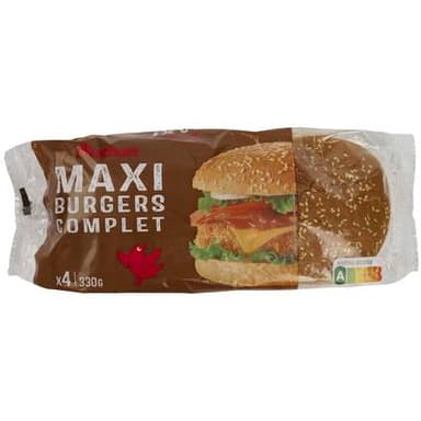 Auchan Pain Burger Maxi Complet, 4 buns - 330g