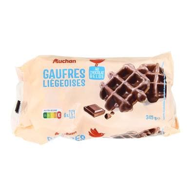Auchan Gaufres liégeoises nappées au chocolat belge x6, 345g