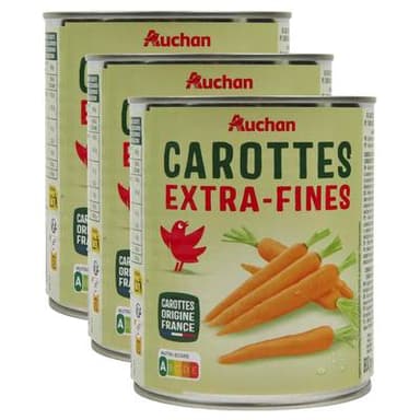 Auchan Carottes extra fines, Lot de 3x530g