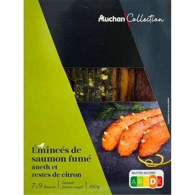 Auchan Collection Émincés de saumon fumé aneth et zestes de citron, 7/9 pièces - 100g