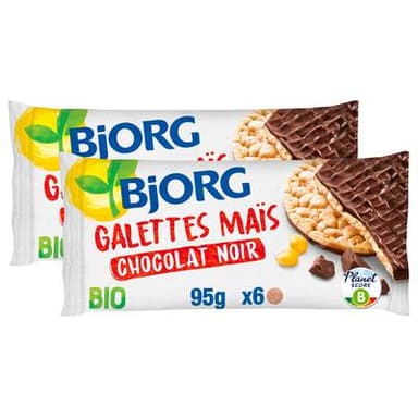 Bjorg Galettes de maïs chocolat noir bio, Lot de 2x95g