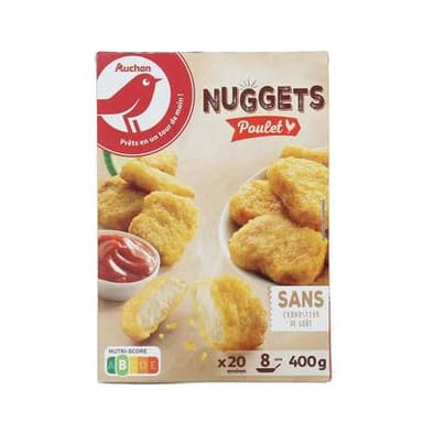 Auchan Nuggets de Poulet Sans Exhausteur de Goût, 20 pièces - 400g