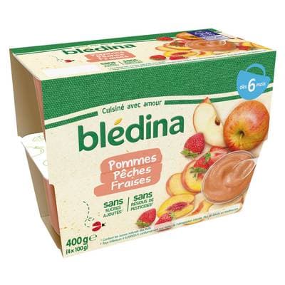Blédina Pomme Pêche Fraise Coupelle Bébé Dès 6 mois, 4x100g