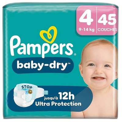 Pampers Babydry Couches taille 4 (9-14 kg), 45 couches