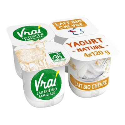 Vrai Yaourt bio Nature au lait de chèvre, 4x120g
