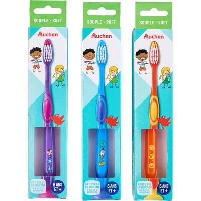 Auchan Brosse à dents souple pour enfants 6 ans+, 1 brosse à dents