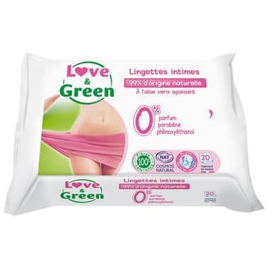 Love & Green Lingettes intimes apaisantes écologiques, 20 pièces