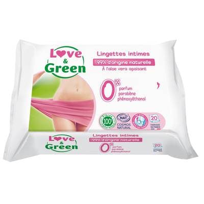 Love & Green Lingettes intimes apaisantes écologiques, 20 pièces