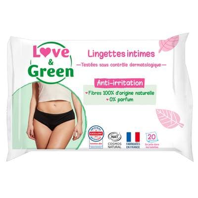 Love & Green Lingettes intimes apaisantes écologiques, 20 pièces