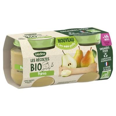 Blédina - Les Récoltes Bio Poire Bio Pots Bébé Dès 4 mois, 2x100g