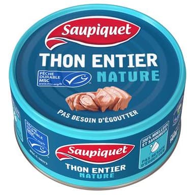 Saupiquet Thon entier naturel MSC sans égouttage, 140g