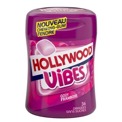 Hollywood Chewing Gum Vibes goût Framboise en boite, 36 dragées