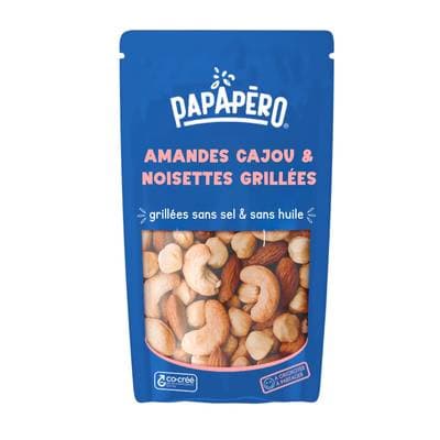 Papapéro Mélange amandes, cajou & noisettes grillées sans sel & sans huile, 100g