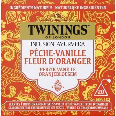 Twinings Infusion pêche vanille fleur d'oranger, 20 sachets