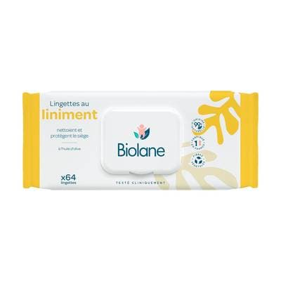 Biolane Lingettes au liniment oléo-calcaire, 64  lingettes