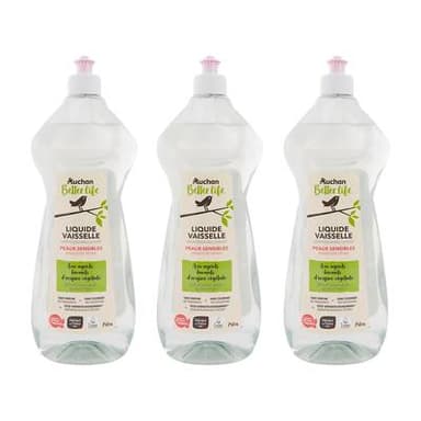 Auchan Better Life Liquide vaisselle peaux sensibles, Lot de 3x750ml