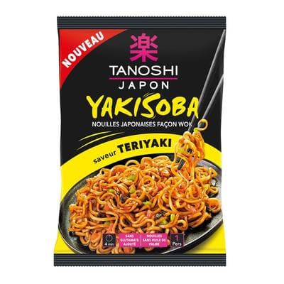 Tanoshi - Japon Nouilles Japonaises Yakisoba Façon Wok Saveur Teriyaki en sachet, 90g