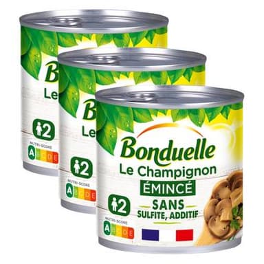 Bonduelle Champignons émincés sans sulfite et sans additif, Lot de 3x230g
