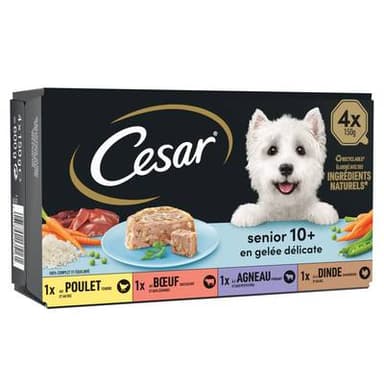 César Barquettes en gelée délicate 4 variétés pour chien Senior, 4x150g