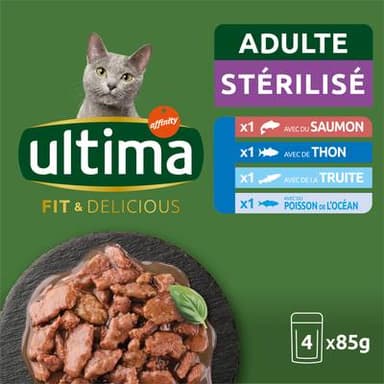 Affinity - Ultima Sachets Fit and Delicious Sélection aux Poissons 4 variétés pour chat adulte stérilisé, 4x85g