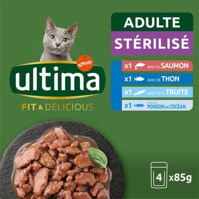 Affinity - Ultima Sachets Fit and Delicious Sélection aux Poissons 4 variétés pour chat adulte stérilisé, 4x85g