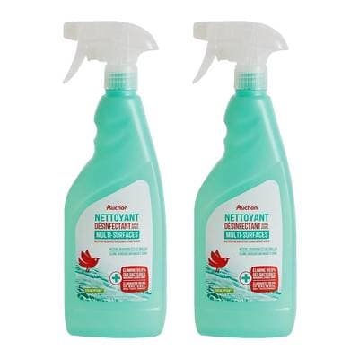 Auchan Spray nettoyant désinfectant multi-surfaces à l'eucalyptus, Lot de 2x750ml