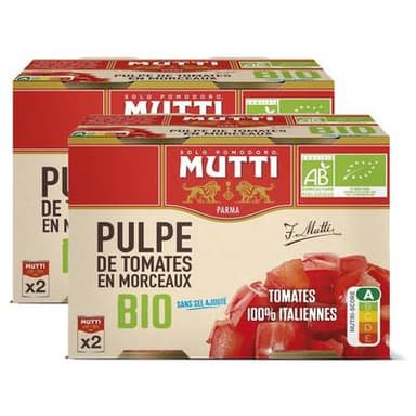 Mutti Pulpe de Tomates en Morceaux Bio, Lot de 2 - 2x400g